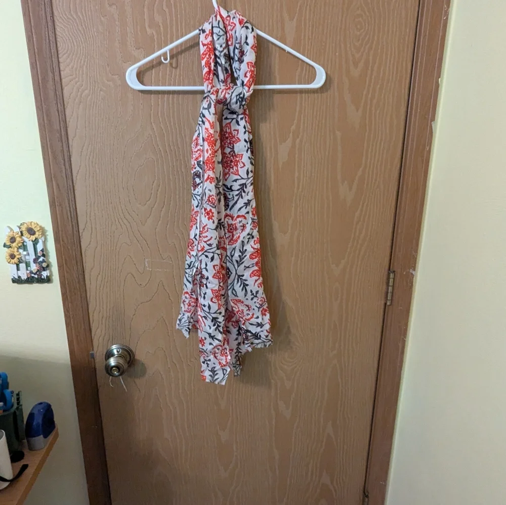 Fashion Scarf - Floral Lightweight Black, Red, & White - Picture 1 of 6